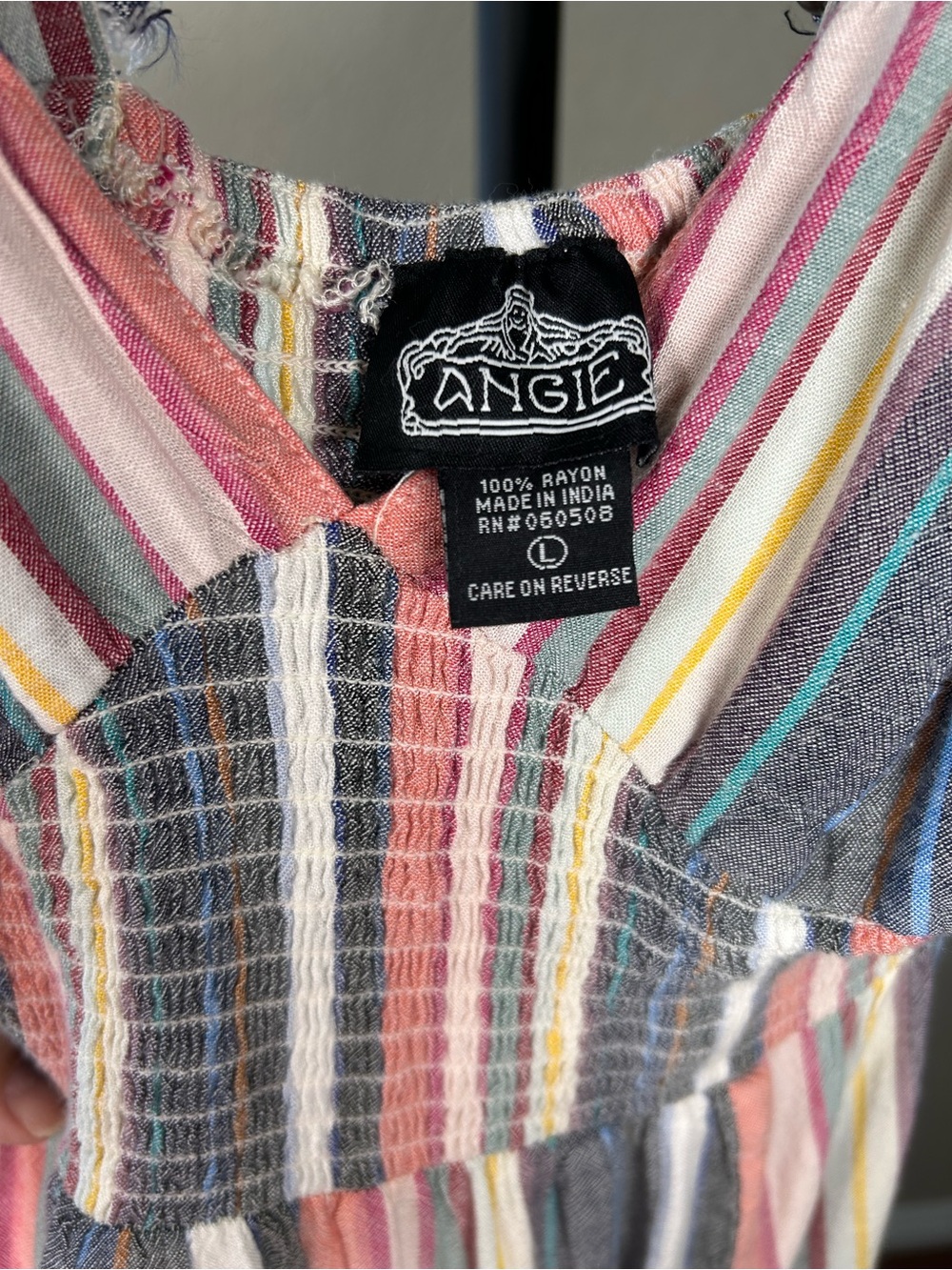 Angie Striped Smocked Maxi Dress, multicolored, bohemian, relaxed style, size L - Picture 9 of 9